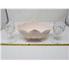 Image 1 : Pink milk glass dish & 2 wine glasses