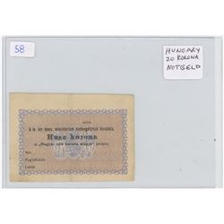 Hungary. Notgeld. 20 Korona. VF+.