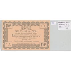 Germaine Monteil, Hudson’s Bay Company 1990 $10 Scrip. AU.