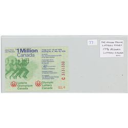 One Million Dollar Lottery Ticket from 1976 Olympic Lottery Canada. Unc.
