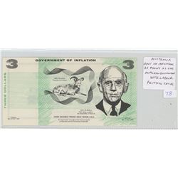 Australia. Political Satire $3 Scrip. Government of Inflation. As Phony as the McMahon Government. V