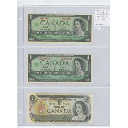 Lot of 3 different Canadian $1 notes: 1867-1967 Beattie-Rasminsky No Serial Numbers; 1967 Beattie-Ra