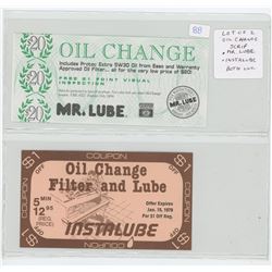 Lot of 2 Oil Change Scrip. 1994 Mr. Lube & 1979 Instalube. Both Unc.