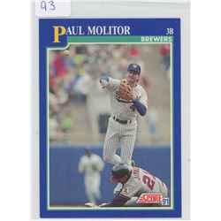 Paul Molitor, Third Base, Milwaukee Brewers. ML Baseball card. 1991 Score. Gem Unc.