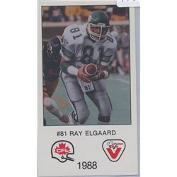 Ray Elgaard, SB, Saskatchewan Roughriders. CFL Football card. 1988 Vachon. Gem Unc.
