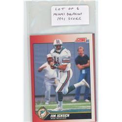 Lot of 6 Miami Dolphins, NFL Football cards, including Jim Jensen & Jeff Cross. All 1991 Score. All 