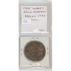 1933 First World’s Grain Exhibition, Regina, medal. Beautiful large bronze medal. Uncirculated.