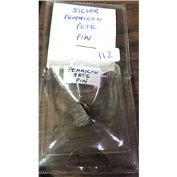 Pemmican Pete, Regina Buffalo Days Exhibition, silver lapel pin. Comes with bronze reverse fastener.