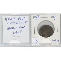 1882H Obverse 2 Canadian Victorian Large Cent. Heaton Mint. VG-8.
