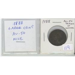1888 Canadian Victorian Large Cent. AU-50. Traces of Lustre. Nice.