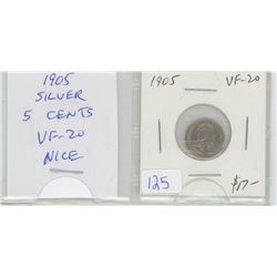 1905 Canadian Edward VII Silver 5 Cents. VF-20. Nice.