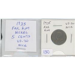 1935 Far Rim Nickel 5 Cents. (S is far from Rim). VF-20. Nice.