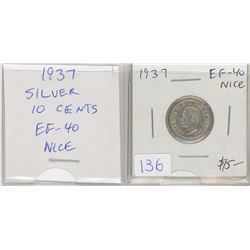 1937 George VI Silver 10 Cents. The first issue of George VI. EF-40. Nice.