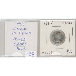 1955 Silver 10 Cents. MS-63. Cameo. Nice.