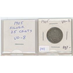 1905 Edward VII Silver 25 Cents. VG-8.