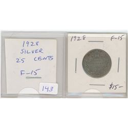 1928 George V Silver 25 Cents. F-15.