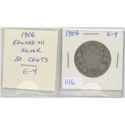 1906 Edward VII Silver 50 Cents. G-4.