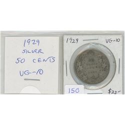 1929 George V Silver 50 Cents. The year of the Great Depression. VG-10.