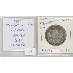 1947 Straight 7 Left (with 7 Over 7) Silver 50 Cents. A scarce variety. VF-20. Nice.