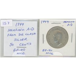 1949 Hearing Aid Silver 50 Cents. The king has a Hearing Aid, the result of a Die Clash. A scarce va
