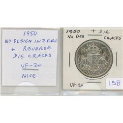 1950 No Design in Zero Silver 50 Cents. A scarce variety also includes reverse Die Cracks. VF-20.