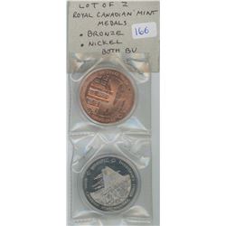 Lot of 2 Royal Canadian Mint medals: Bronze & Nickel. Both BU. Both depict the Ottawa Mint on one si