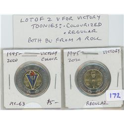 Lot of 2 V For Victory toonies. One colourized, the other regular. Both BU from an original roll.