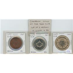 Lot of 3 Canadian Coins of the Year (COTY) Club medals & wood. Includes 1967 10th Anniversary bronze