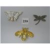 Image 2 : COSTUME JEWELRY - BROOCHES - Butterfly,  Bee,  Dragonfly
