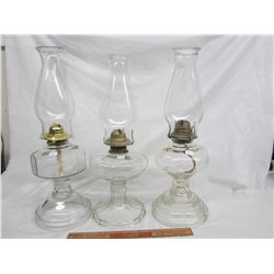 3 Antique Coal Oil Lamps Complete no damage