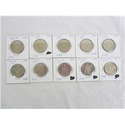 10 Assorted Nickel 50 cent pieces 1968-2002