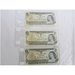 3 One Dollar Replacement Notes 1973