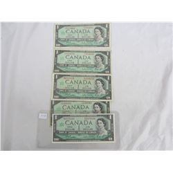 Five One Dollar Bills 1867 -1967