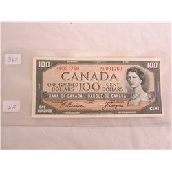 One Hundred Dollar Bill 1954 miscut on front
