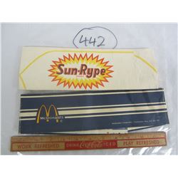 Lot of 2 Vintage Restuarant paper hats Sun-Rype and McDonalds