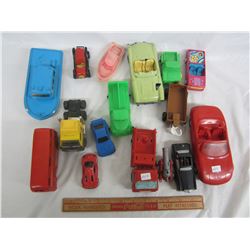 Lot of 16 mixed plastic toys cars, boats ect