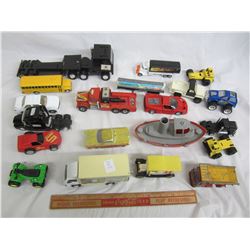 Lot of 21 mixed vintage toys cars , semi, boat , ect.