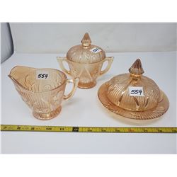 Iris and herringbone cream & sugar, butter dish