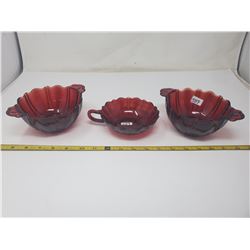 3 ruby glass bowls (depression glass)