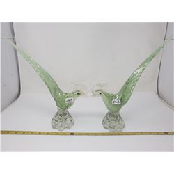 2 Murano green birds, Genuine Venetian glass made in Italy