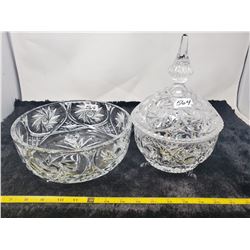 Crystal bowl & footed covered crystal dish