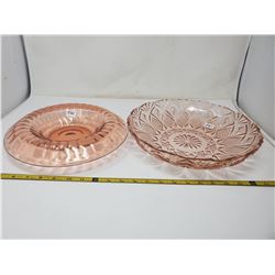 2 pink depression glass bowls