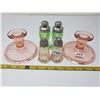 Image 1 : 2 pair depression glass salt & peppers, pair of candle holders