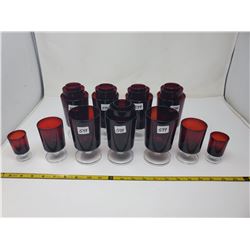 7  sets of ruby glass glasses 3 sizes