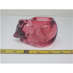 Cranberry color cat candle holder