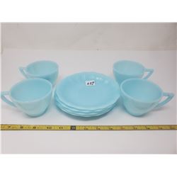 4 cups & saucers Pyrex (Robin's egg blue)