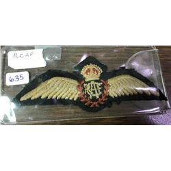 RCAF Cloth Insignia Measures 1-1/3"x4-1/2" Gold & Red Crown Above RCAF Within A Red Wreath With 2 La