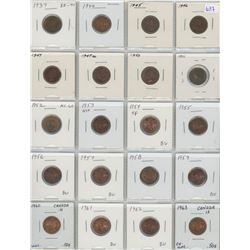 Lot Of 20 Different Canadian Small Cents 1937-1963 8 Coins Are George VI All Coins Are Lustrous And 