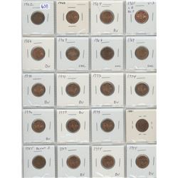 Lot Of 20 Different Canadian Small Cents 1962-1995 All Coins Are Lustrous And Are AU, UNC, And BU Re