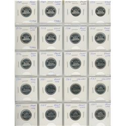 Complete Set Of 20 Canadian Nickel 5 Cents 1968-1987- All Are Proof Like (3 With Cameo) And Specimen